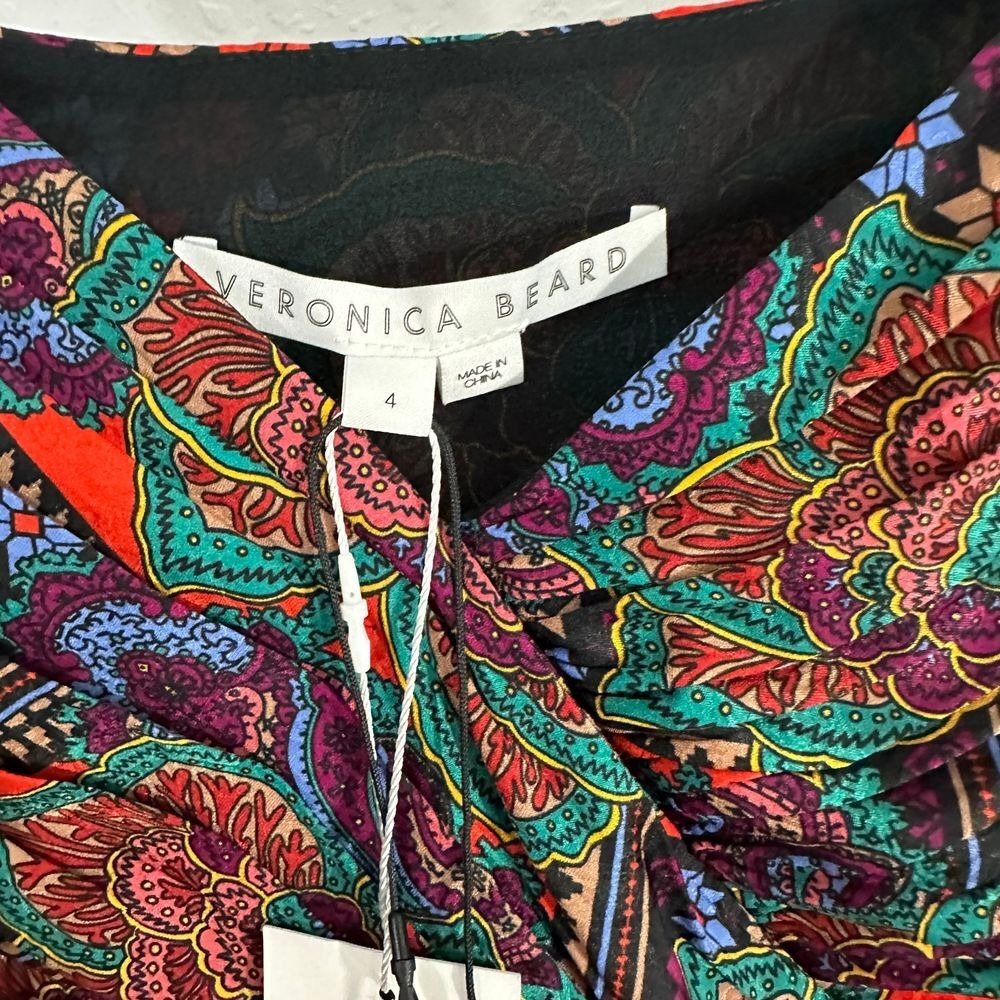Veronica Beard Bellino Silk Long Sleeve Paisley Mini Dress Flame Red Size 4 Boho - Picture 10 of 12